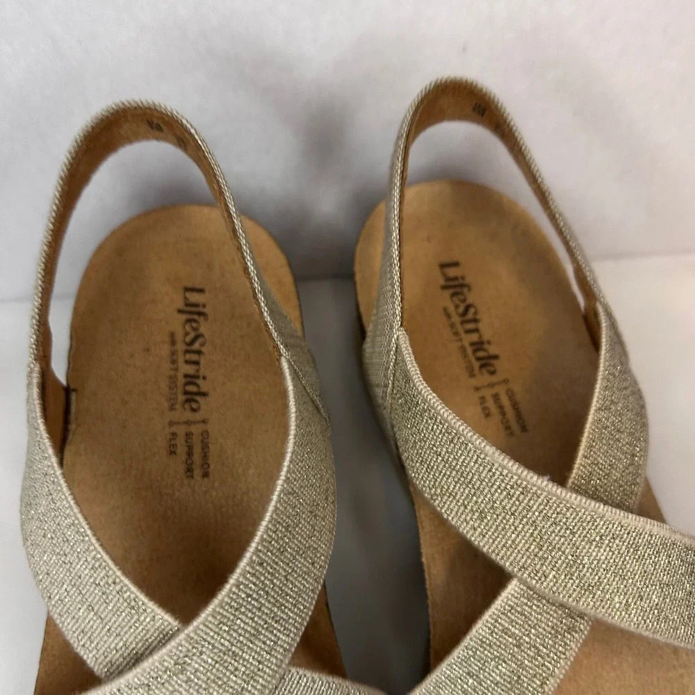 LifeStride Women's Breeze Almond Milk Linen‎ Espadrille Wedge Sandals Size 8M